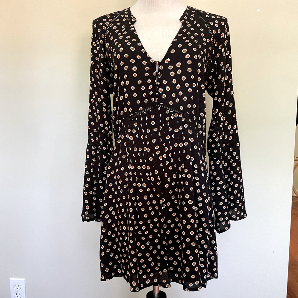 Amuse Society / Revolve - Black Geo Print Boho Mini Dress - Rayon - Size S